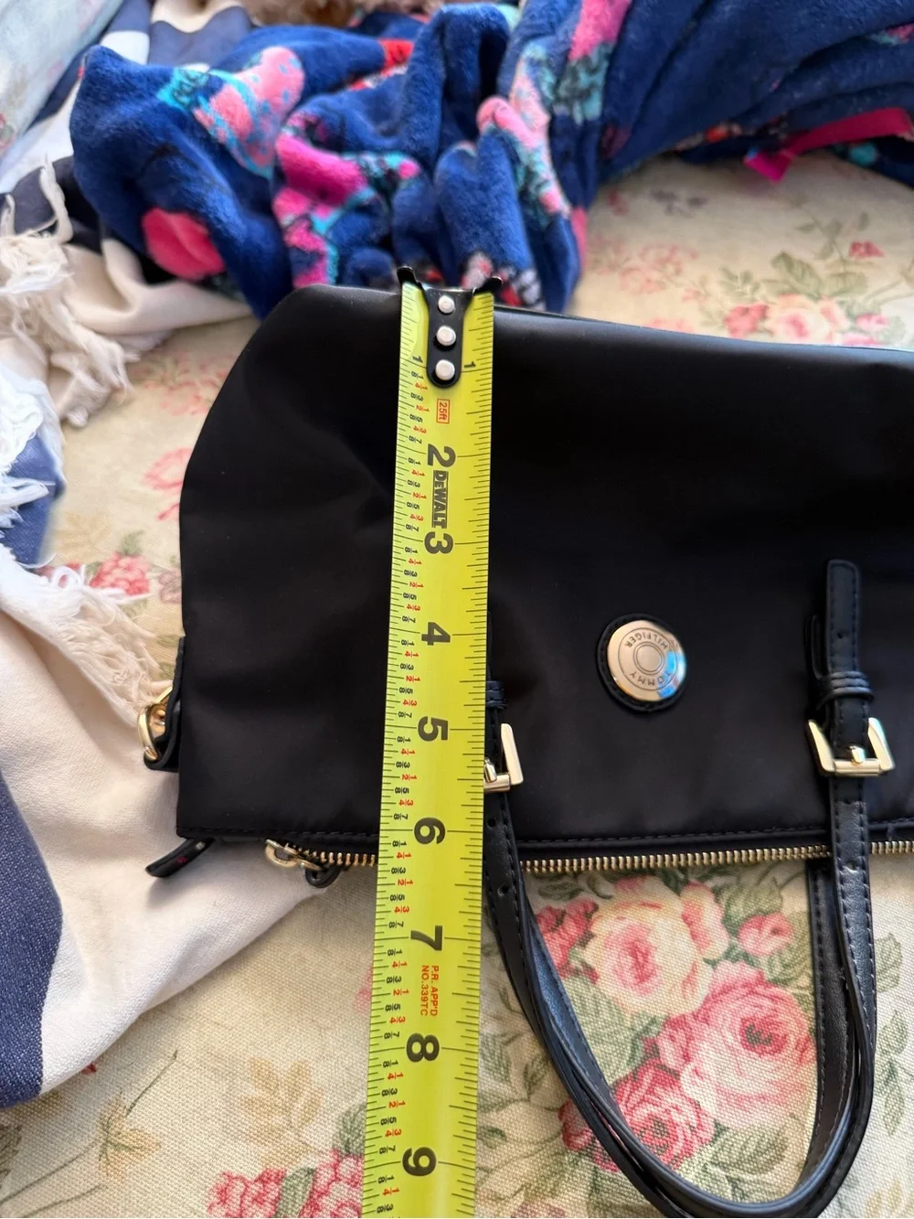 Tommy Hilfiger Black Satchel with Gold-Tone Medallion